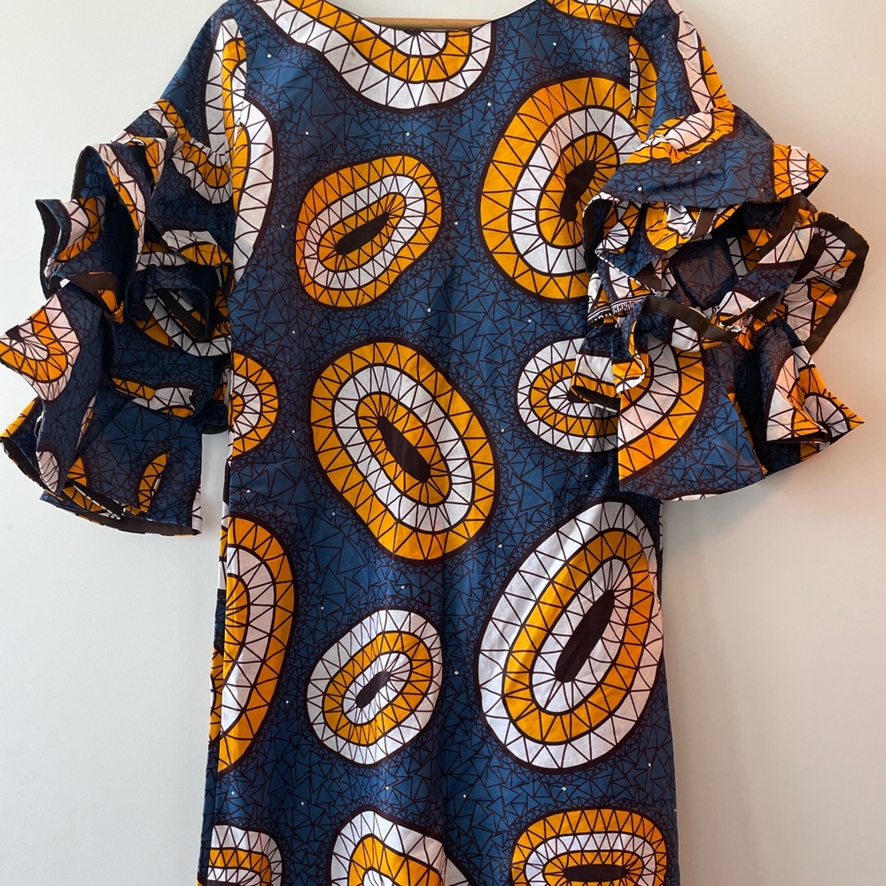 Unique print dress handmade with gems - Medium
